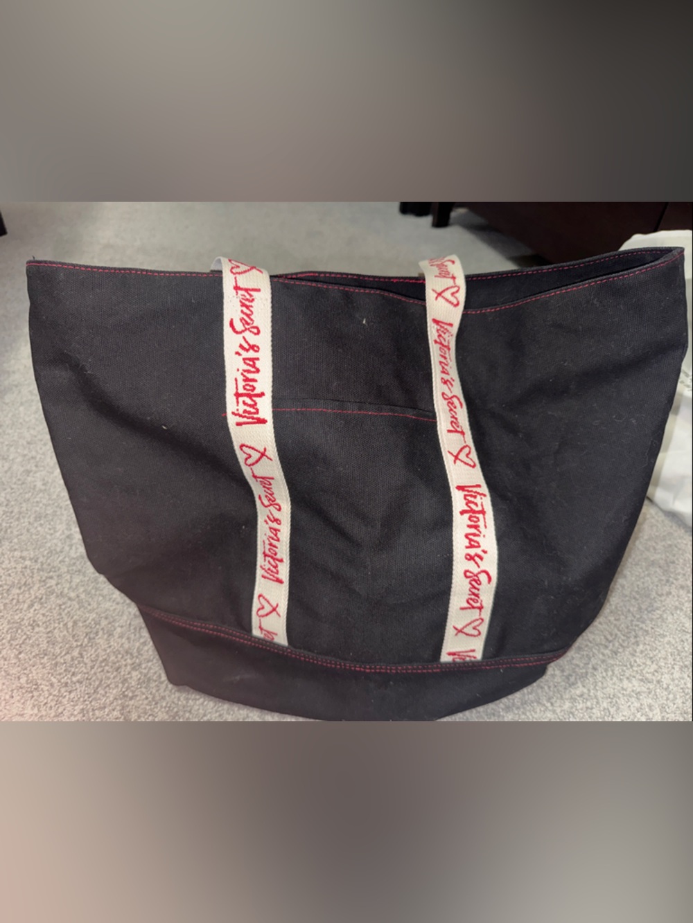 Victoria's Secret Black Tote with White Logo Straps